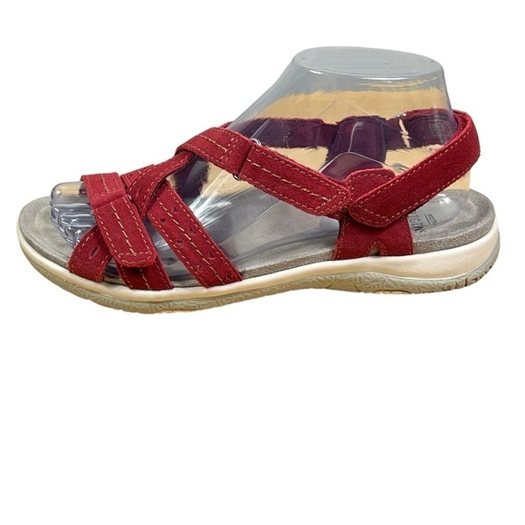 Earth Origins Leather Open Toe Sandals 6.5 W "Sammie" Red Pepper Adjustable - Picture 1 of 11